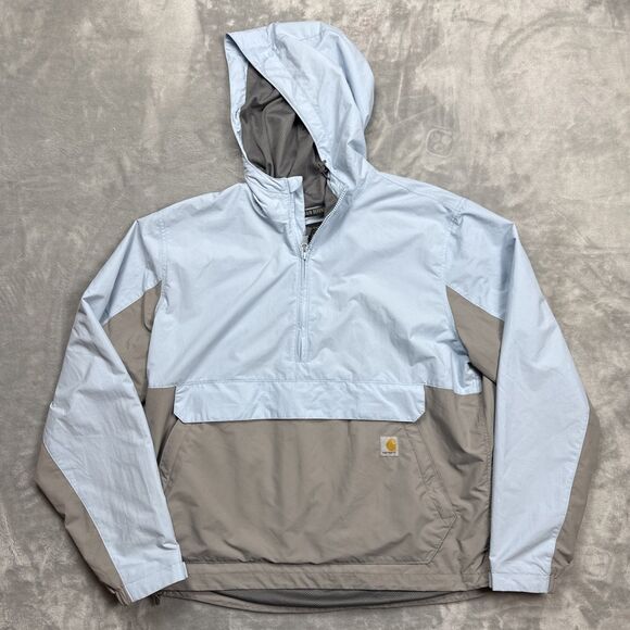 Carhartt Rain Defender Half-Zip Hooded Jacket Men’s Large Light Blue/Gray - Picture 1 of 9